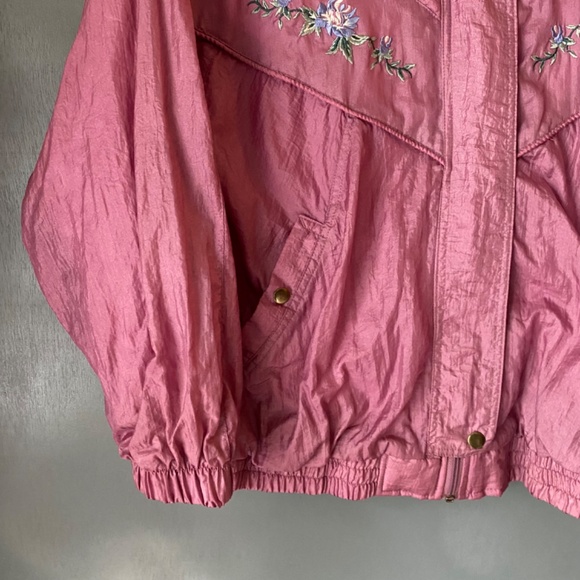 VTG BOLO SPIRIT womens L pink floral windbreaker quilted retro 90s mock neck - Picture 10 of 11